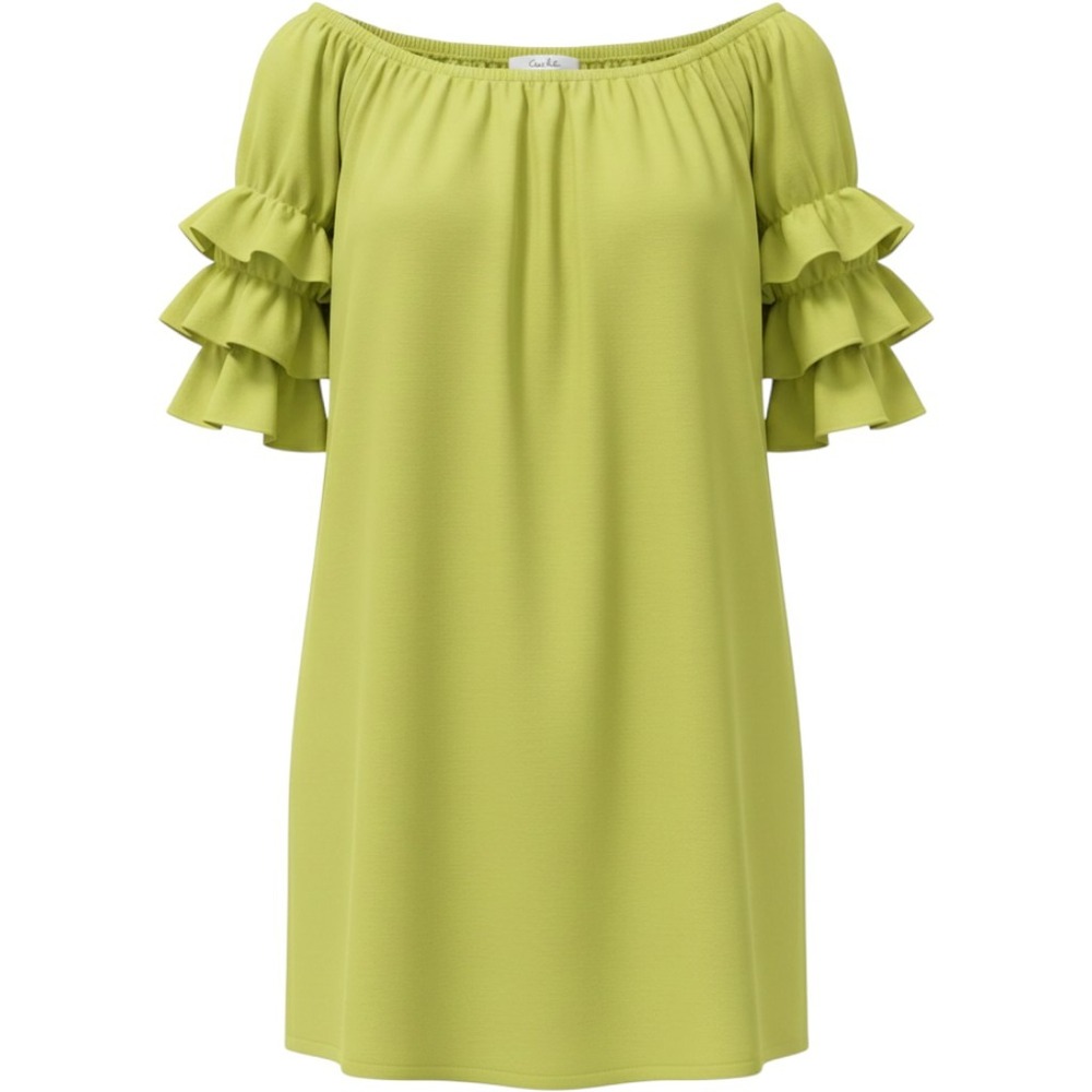 Indigo Rose Lime Green Ruffle Sleeve Crinkle Shift Mini Dress Small MDWG3017